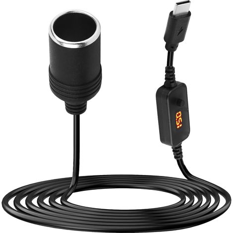 1,2M Câble Convertisseur USB C Mâle vers Allume Cigare Femelle 12V, Tension Réglable 5V 9V 12V 15V 20V, Adaptateur USB C vers Prise Allume-Cigare pour GPS Caméra Dashcam LED (1/5)