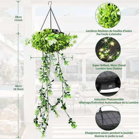 Lampe Solaire Exterieur, 2 Pcs 66 LED Plante Artificielle Guirlande Solaire Exterieur, IP65 Fausse Plante Lanterne Solaire Suspendues, Maison (1/5)