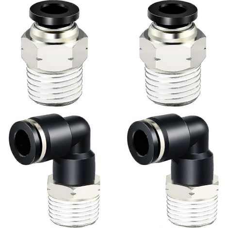 Raccord coudé pneumatique et tube droit combinés, diamètre extérieur du tube 1/4" x filetage NPT 1/2", connexion rapide, 6 mm (4 pièces) (1/5)