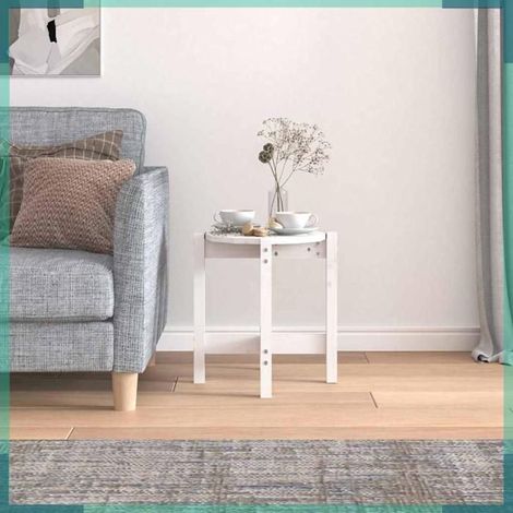 Table basse - 822313 - Blanc - Bois massif de pin - Ø42,5 x 45 cm (1/5)