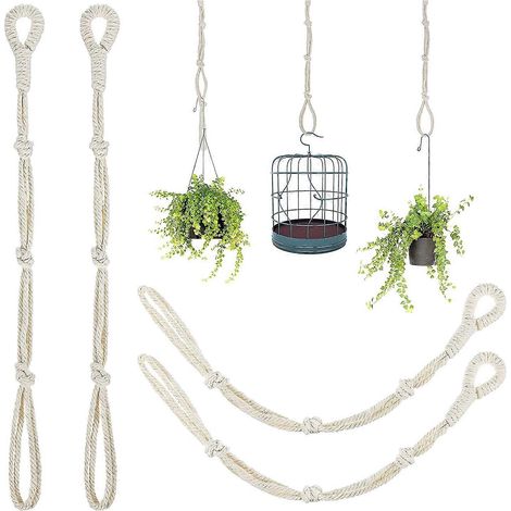 Lot de 4 macramé Beige support de plante Extender Rope plante panier suspendu Extender suspendu pot de plante supports (1/5)