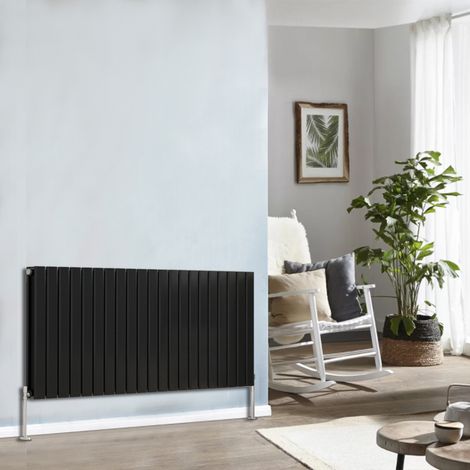 Designer Radiator 600x1428mm Double Flat Panel Horizontal Black (1/5)