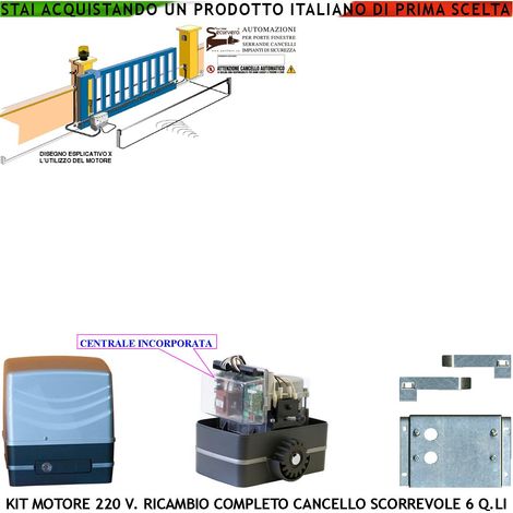 Motore 230 V Con Centrale Ricambio per Cancello Scorrevole Traina 6 Q.li Pignone Acciaio M4 Z12 Fine Corsa Elettromeccanico Con Guide 2 Chiavi Sblocco di Emergenza Compatibile Con Qualsiasi Marca CE (1/4)