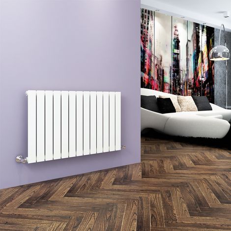 ELEGANT 600x988mm White Designer Radiator Horizontal Flat Panel Single Panel Radiator with Angled Radiator Valves (1/5)