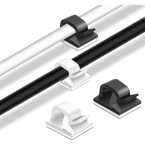 60 clip adesive per cavi, organizer per cavi in plastica, clip per la gestione dei cavi per casa e ufficio - nero, bianco (1/4)