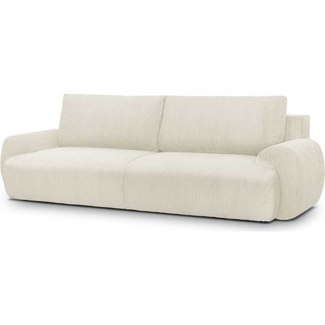 Canapé convertible AUCUNE MILO 3 places tissu velours côtelé beige 254 x 99 x 84 cm (1/5)