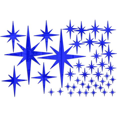 42 blaue DIY-Stern-Spiegel-Wandaufkleber, Acryl-Aufkleber, wasserfeste, selbstklebende Tapete für Kinderzimmer und Wohndekoration