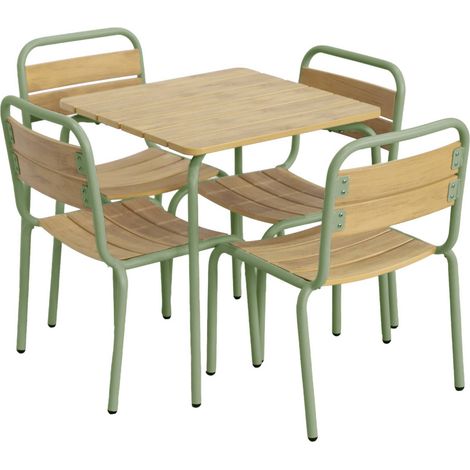 Children's garden table with steel and wood decor + 4 chairs, sage green 48x48x47 cm - Suzie