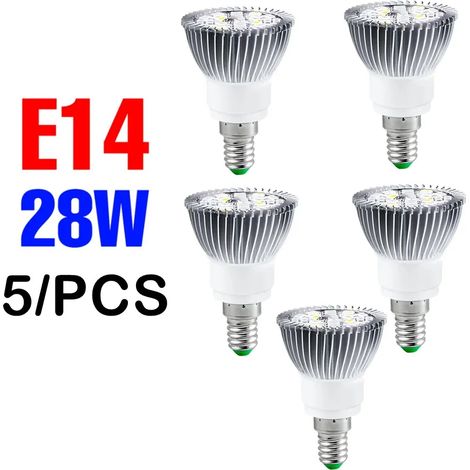 Lampes de croissance pour plantes Ampoule LED de croissance pour plantes (E14 28W, lot de 5 - 85-265 nm) - Spectre complet - Lampe horticole pour serres et cultures hydroponiques.