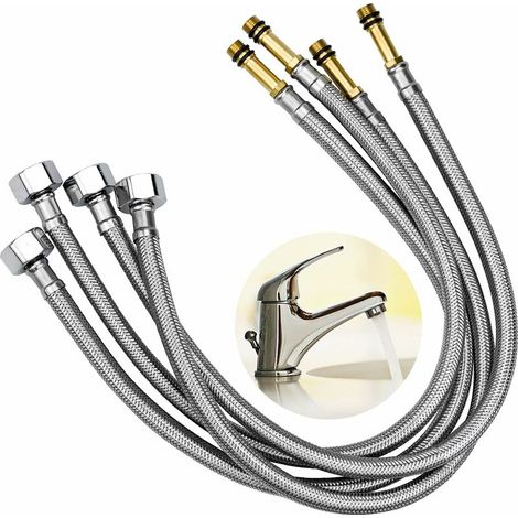 4Pcs Flexible Robinet Tuyau de Douche 50CM Flexible Douchette Evier Cuisine Tuyau en Acier Inoxydable Anti-Explosion Flexible Anti-Torsion et Anti-Corrosion Pommeau (G1/2) (1/5)