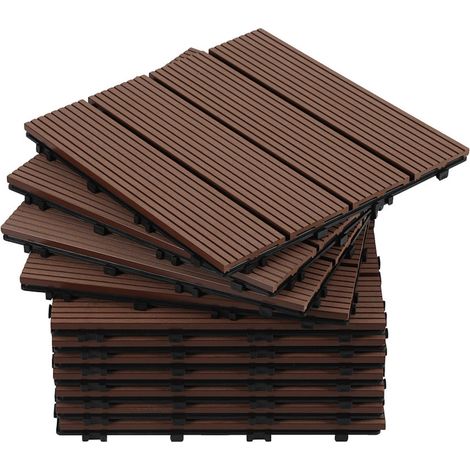 Wolketon 110 baldosas para terraza de 10 m², con clip, 30 x 30 cm, para exterior, para terraza y jardín, color marrón