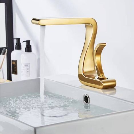 Robinet de lavabo en cuivre massif – Mélangeur chaud/froid design dragon artistique luxe, finition or brossé