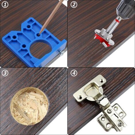 Hinge Jig with 35mm Adjustable Drill Bits for Furniture and Door Installation (1/4)