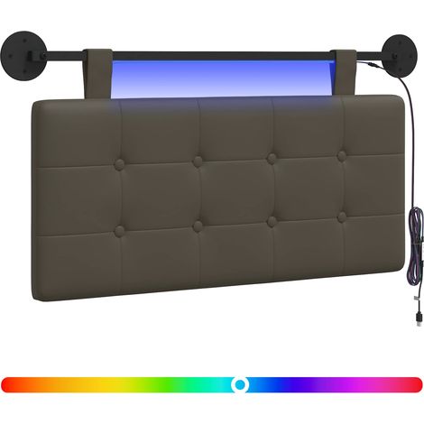 Hanging Headboard with LED Light Grey Faux Leather vidaXL (1/5)