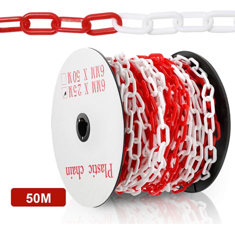 Wolketon Absperrkette aus Kunststoff in Rot/Weiß, 6mm Stärke, ideal für die Absicherung von Bereichen stabil und leicht zu handhaben 50m (1/5)