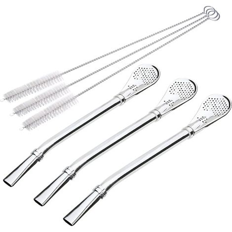 Gourd Drinking Filter Straws Stirrer Food-Grade 18/8 Stainless Steel - Set of 3 with 3 Cleaning Brushes - 6.1" Long