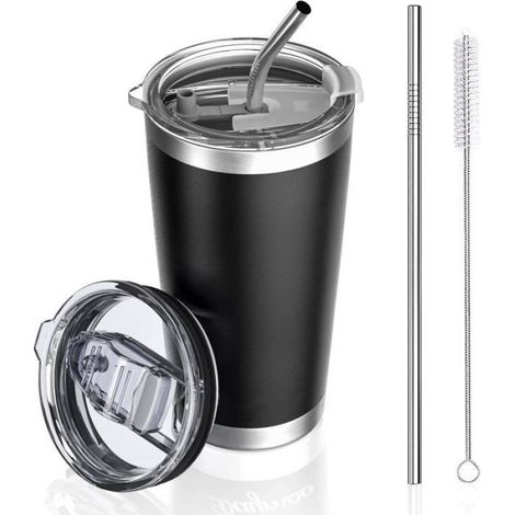 Tasse thermos - - Modèle noir - Acier inoxydable 18/8 - Double paroi - 580 ml (1/5)