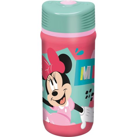 Disney Borraccia rosa e azzurra in plastica per bambine Minnie Topolina 390 ml con chiusura antigoccia (1/4)