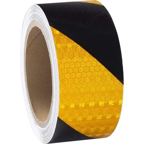 Ruban adhésif réfléchissant Jaune et Noir - 25 m x 5 cm - Étanche - Ruban d'avertissement - Conspicuous pour véhicules, remorques, extérieur-Karteo (1/5)