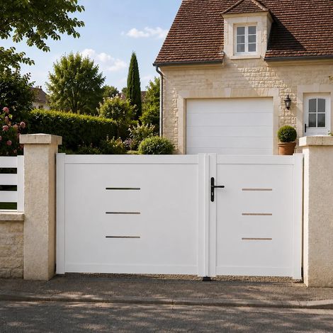 Portail battant manuel PVC blanc structure renforcée H 160 x L 250 cm BRIANCON (1/5)