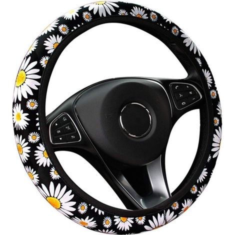 Niedlicher Lenkradbezug mit Gänseblümchenmuster, gestrickte Auto-Innenausstattung, universelles Lenkradbezug-Zubehör, Lenkradbezug ohne Innenring