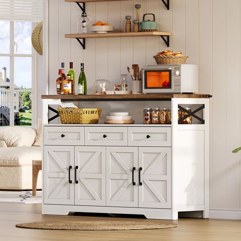 Aparador buffet 140 cm con 3 cajones y armarios MDF blanco y marrón (1/5)