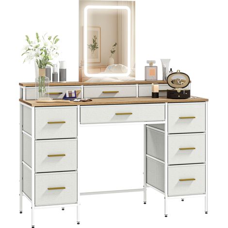 Coiffeuse Miroir Lumières LED 3 Couleurs 118,5x39,5x140 cm Naturel (1/5)