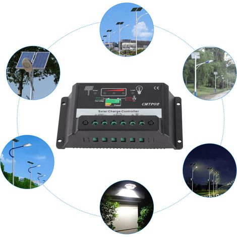 [Controlador de carga solar] Controlador automático de carga para baterías solares fabricado en ABS, 30 A, múltiples funciones de protección, soporte de montaje seguro, 12 V/24 V, uso versátil, negro, (1/5)