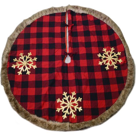 Copri base Albero di Natale in Tessuto con fiocchi tartan rosso cm Ø120 (1/2)
