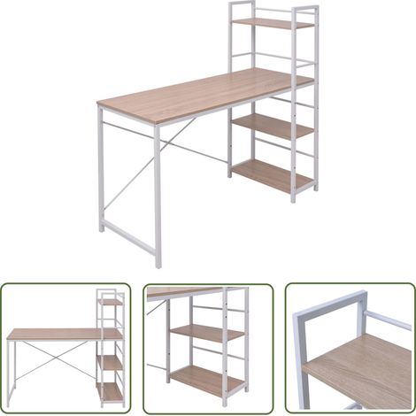 INLIFE Bureau avec bibliothèque à 4 niveaux Couleur chêne (1/5)