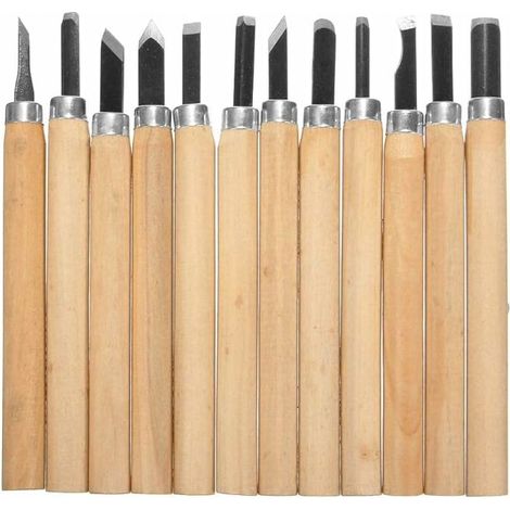 12PCS Outil de Gravure à Bois Main Couteau Sculpture sur Bois Ciseaux à Découper pour Sculpteur, Charpentier, Amateur, Poteri (1/5)