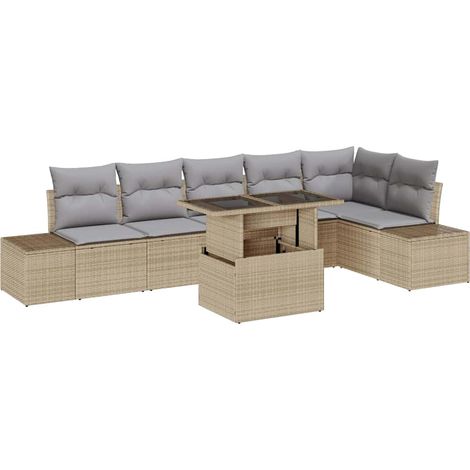 Garden Sofa Set 7 pcs Beige and Light Grey Poly Rattan vidaXL (1/5)