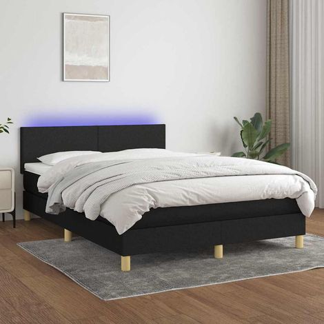 Cama box spring colchón y luces LED tela negro 140x190 cm (1/5)