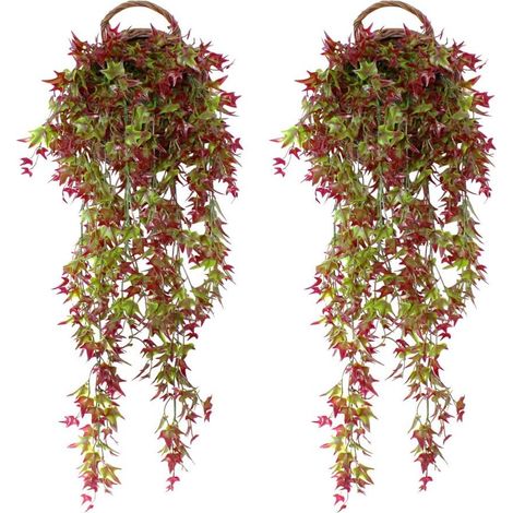 Pièces Artificielle Lierre Faux Lierre Artificielle Suspendue Vigne Plantes pour le Mariage Mur Intérieur Extérieur Balcon Clôture Treillis, Rouge (1/4)