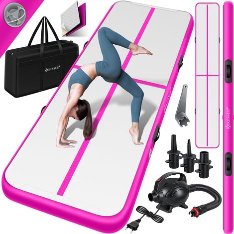 KESSER® Turnmatte Aufblasbar Airtrack Fitness-Matte Gymnastikmatte 3/4/5/6m  inkl. Tragetasche & elektr. Luftpumpe  Yogamatte   Tumbling Matten    Rosa / 600 x 100 x 10 cm (1/5)
