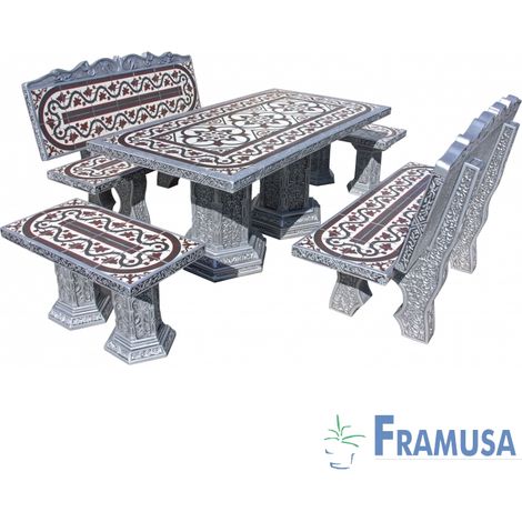 CONJUNTO COMEDOR PIEDRA RECTANGULAR JARDIN MORESCO DEICO PLATA