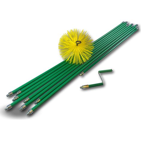 Kibros – Kit ramonage rotatif hérisson nylon autobloquant Ø 200 mm – 9 cannes autobloquantes – Pour conduits de cheminées gainés – Longueur 8 m