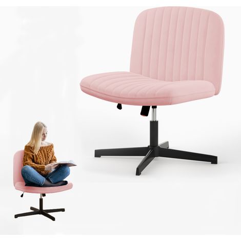 Office chair no wheels Bigzzia Armless office chair Cross legged desk chair Velvet Fabric chair height adjustable swivel computer Chair Pink