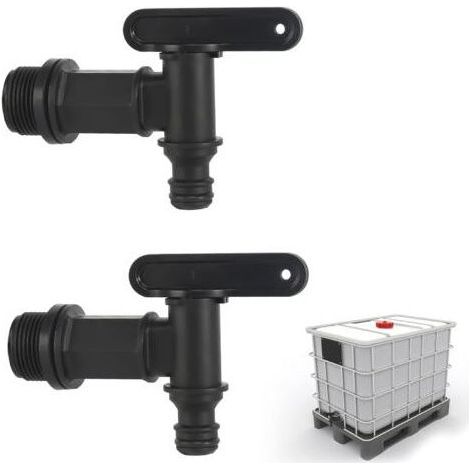 Robinet Cuve Plastique, Lot de 2 Robinet pour Citerne De Pluie Robinet d'écoulement IBC 3/4", Robinet de Rechange en Plastique pour Citerne pour recuperateur Eau de Pluie (1/5)
