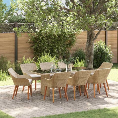 vidaXL Garten Essgruppe mit Kissen 9 pcs Beige Poly-Rattan (1/5)