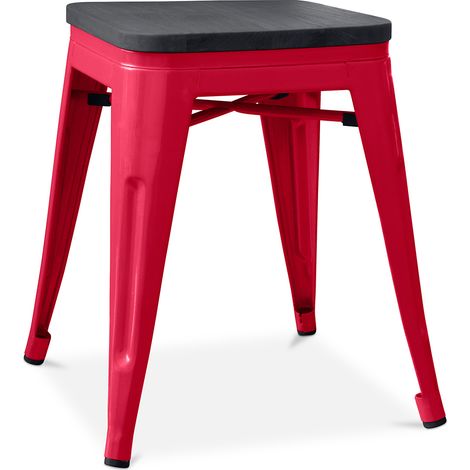 Sgabello di design industriale - Legno e acciaio - 46cm - Stylix Rosso