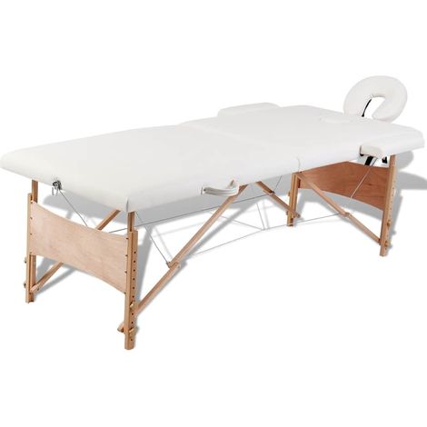 Lit de massage pliable 2 zones en bois blanc crème avec sac 186 x 68 cm - PANGIVO (1/5)