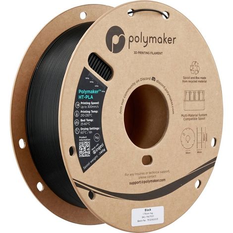 Polymaker PA17001 HT-PLA Filament PLA, HT-PLA résistant à haute température, filament haute vitesse 1.75 mm 1000 noir,
