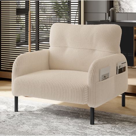 Fauteuil 67x75x79 cm en tissu beige, avec rangement pour salon contemporain FloraGrace (1/5)