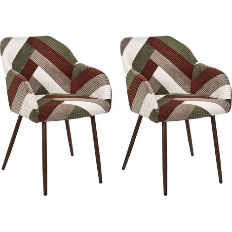 The Home Deco Factory – Lot de 2 fauteuils relax patchwork côtelé multicolore – Assise large et pieds robustes – Confort et style pour salon ou chambre
