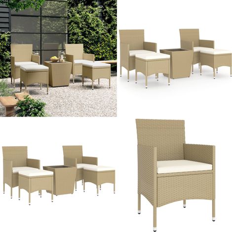 5-tlg. Garten-Bistro-Set Poly Rattan und Hartglas Beige - Gartenmöbel - Outdoor Furniture - Bistro Set - Esstisch - Gartenstuhl - Home & Living (1/5)