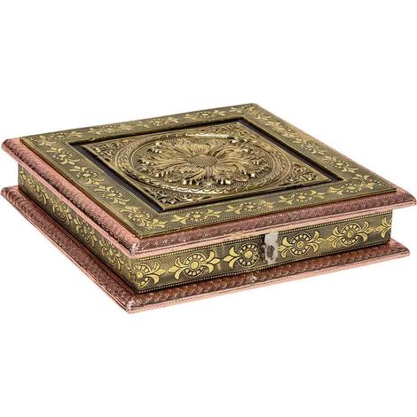 Joyero de metal repujado color cobre 25x25x5 (1/5)
