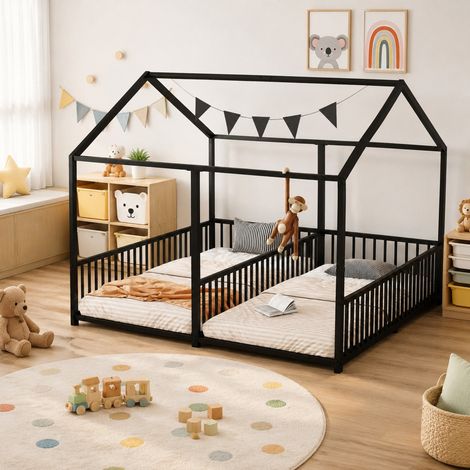 MEUBLIV letto 90x200 cm nero a casetta con scala e sponde, senza materasso (1/5)