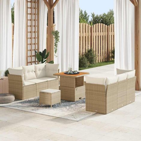 Gartensofa-set mit Kissen 9 pcs Beige und Creme Poly-Rattan (1/5)