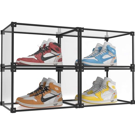 Lot de 4 boîtes de rangement magnétiques en plastique transparent avec ouverture latérale pour chaussures de baskets - Boîte de rangement pour chaussures de sport (1/5)